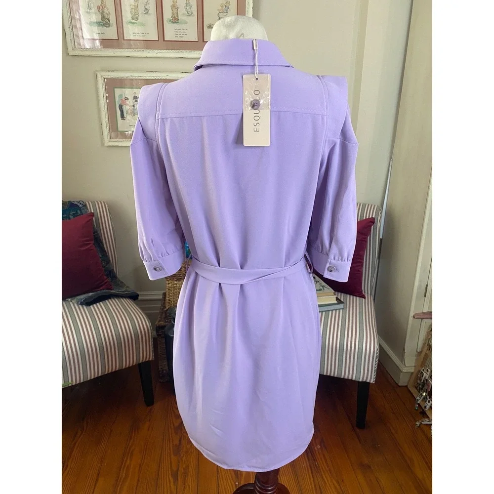 NWT Esqualo  Purple Button Down Belted Shirt Dress career size‎ 4 lilac dreams